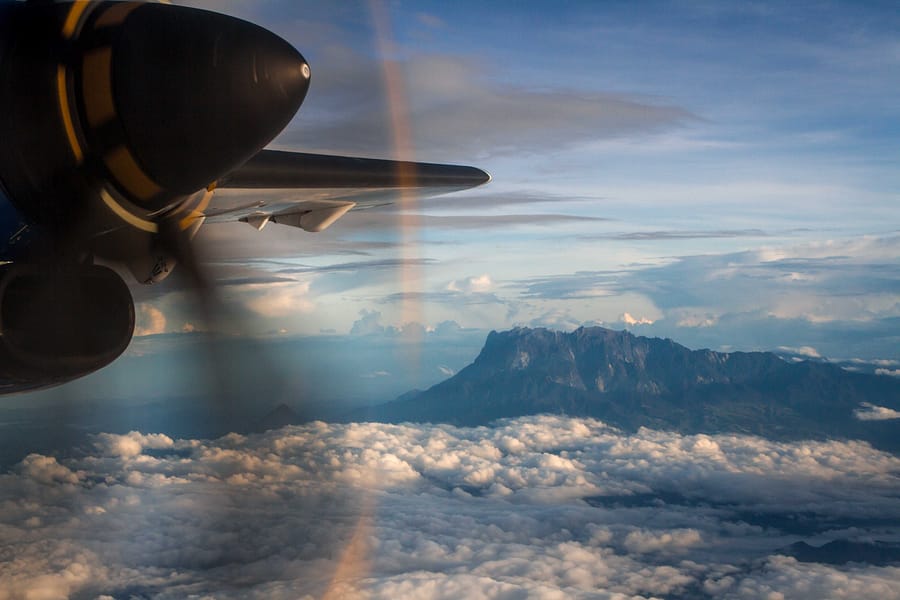 flying past mount kinabalu
